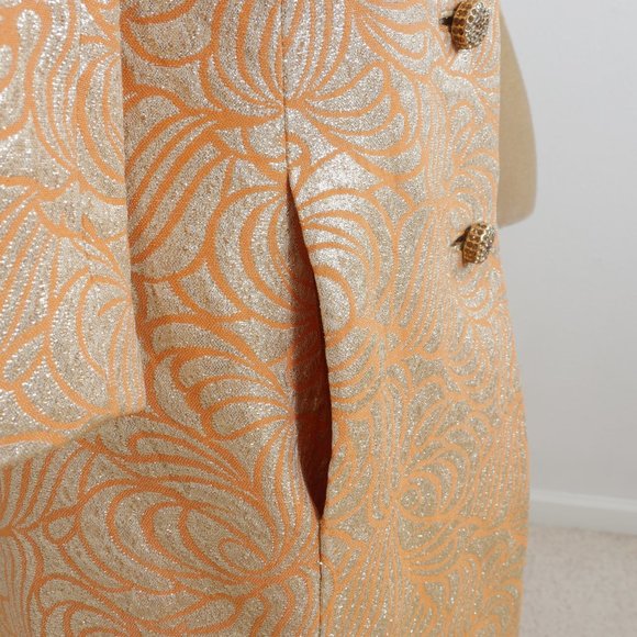 Carlye VINTAGE Orange Gold Metallic Art Deco Brocade 60's Mod Design Button Coat - Picture 5 of 16